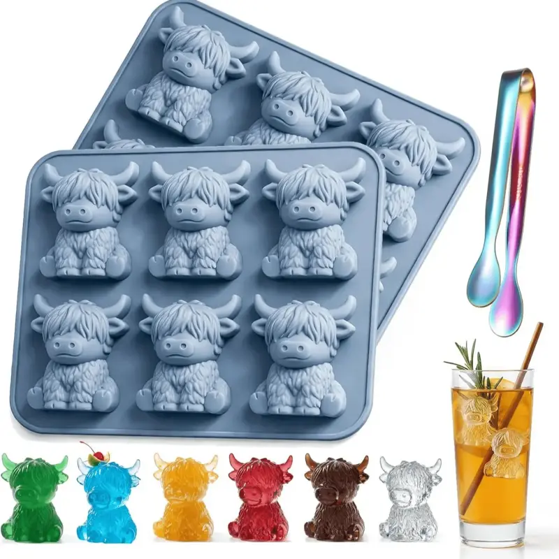 3D Highland Cow Ice Cube Mold Food Grade Silicone BPA Free Easy Release Ice Tray For Whiskey Cocktails Summer Bar Drinks Chocolate Making Kitchen Gadget