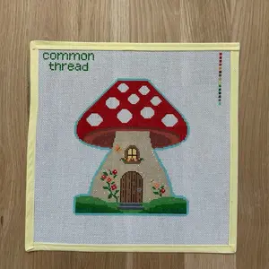 Common Thread Fairy Garden Red Mushroom House Hand Painted 13 Mesh Needlepoint Canvas Artwork