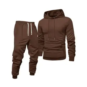 Men's Long Sleeve Hooded Sweatshirt + Threaded Sweatpants Set Solid Color Pullover Spring and Autumn Casual Sports Trousers Two-Piece Set