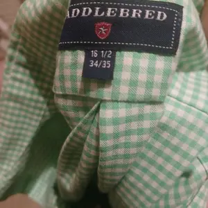 Saddlebred Long Sleeves Dress Shirt - Green Gingham Checkered Design, 16 1/2 34/35, Men's Fashion