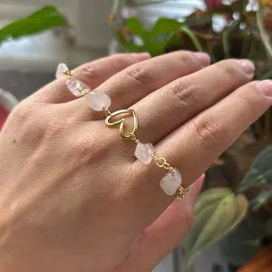 Rose Quartz Gold Wire Wrapped Heart Bracelet with Delicate Gemstone Accents for Everyday Elegance