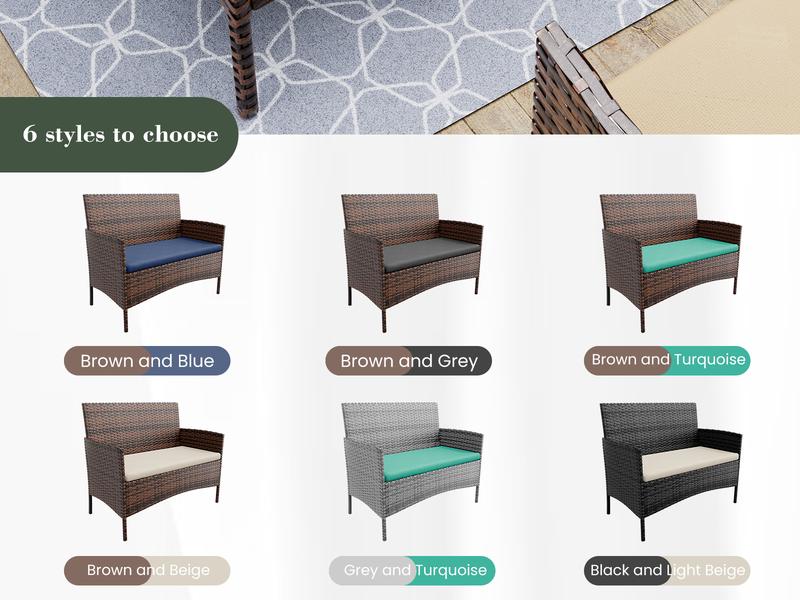 Amopatio 4 Pieces Patio Furniture Set, Outdoor Grey Rattan Wicker Conversation Sets Sectional Sofa with Cushions for Balcony Porch Garden