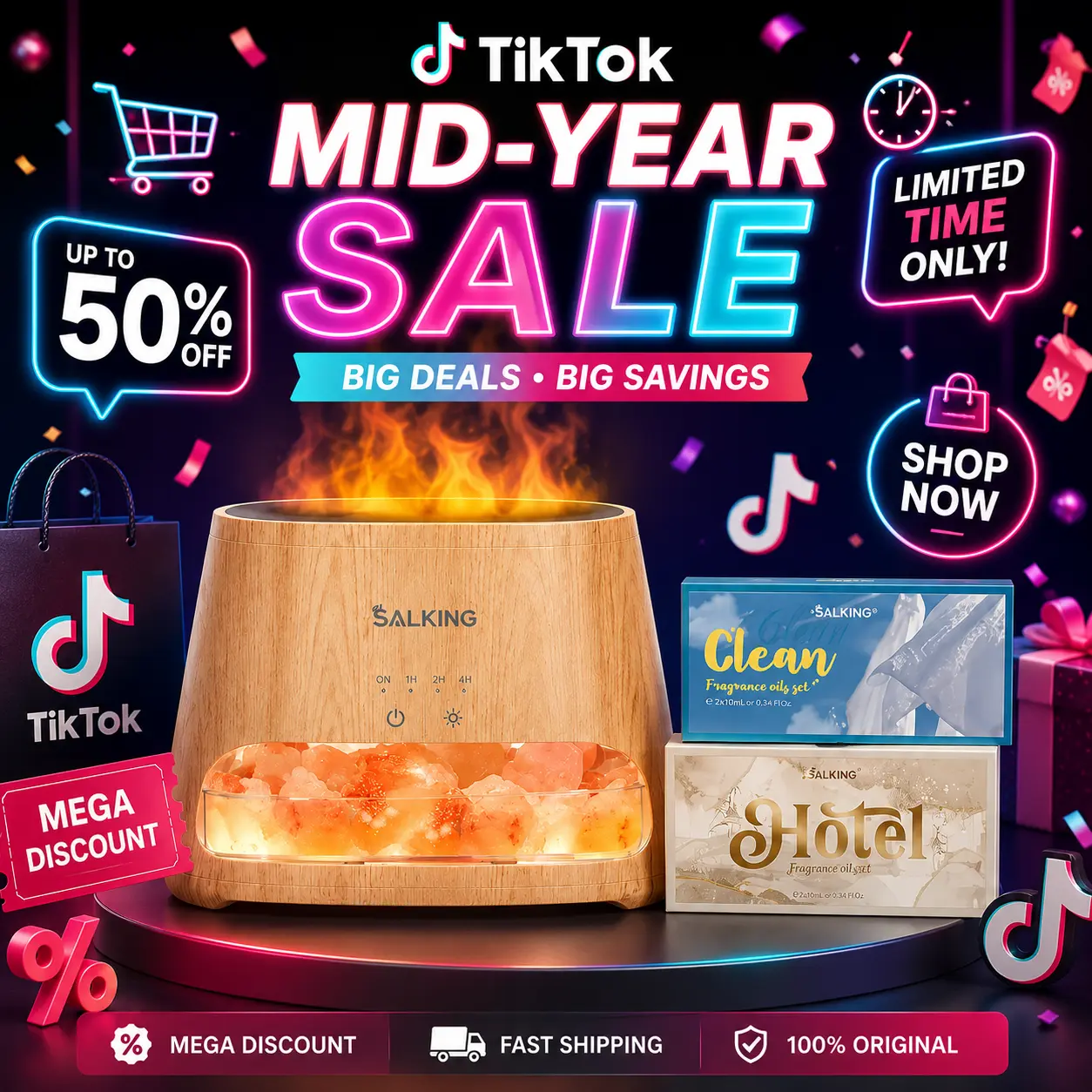 【TikTok Shop Weekly Deals】2-in-1 Himalayan Salt Lamp Diffuser, Cool Mist Humidifier, Pure Himalayan Salt, Ultrasonic Essential Oil Diffuser with Ambient Glow,  For( Bedroom/Office/Bathroom/Car);As(Gift / Mood Relief / Home Decoration) Scent Enhancer Room