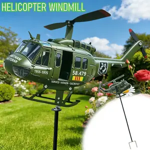Metal Helicopter Shape Windmill, Garden Decor Windmill, Perfect Gift for Father's Day and Graduation Season, Veteran Uh-1 Helicopter Wind Spinner