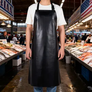 Essential Waterproof Oil-Resistant Long 1 Count PU Leather Apron, Unisex Design for Commercial Use, Easy Clean Fish Restaurant Apron