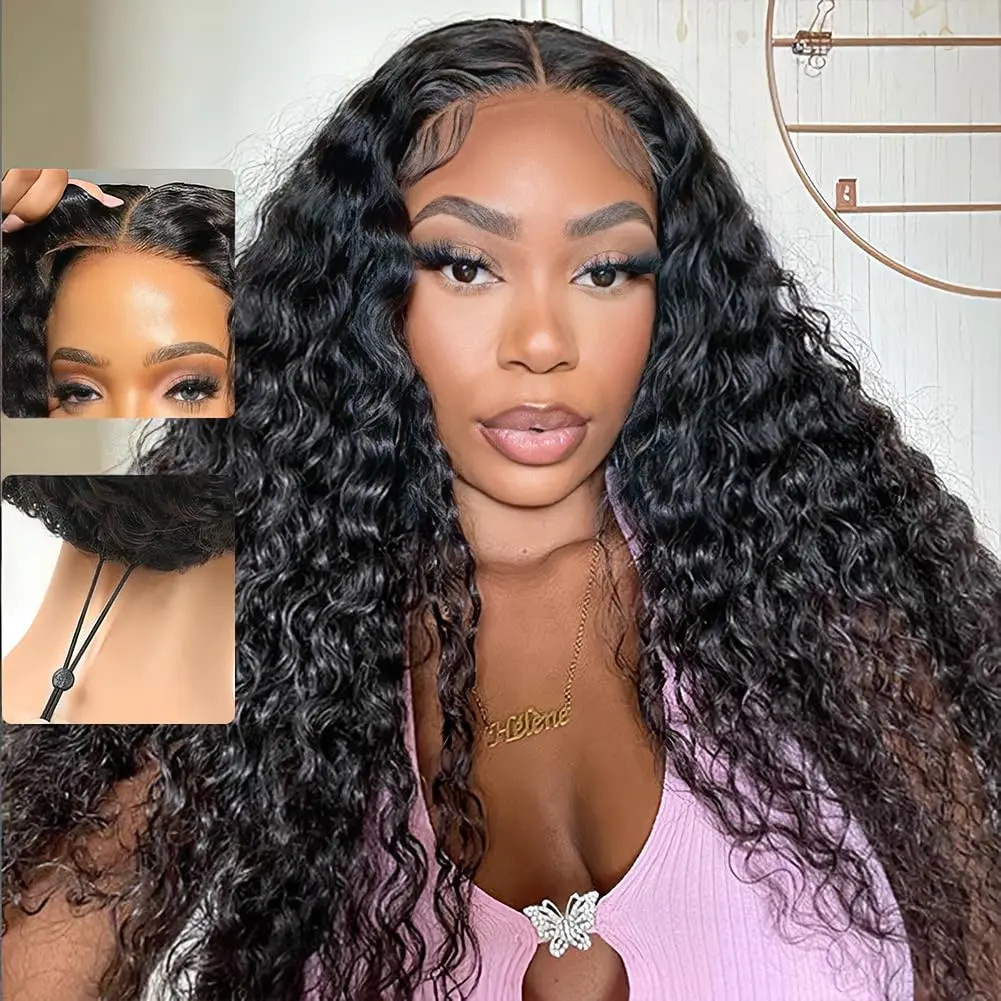 Bling Hair Drawstring Wig Glueless Deep Wave 13x4 Lace Frontal Human Hair Wigs Pre-cut Deep Wave 13x6 Transparent Lace Frontal Human Hair Wig Pre-Everything Remy Human Hair Wigs For Beginners