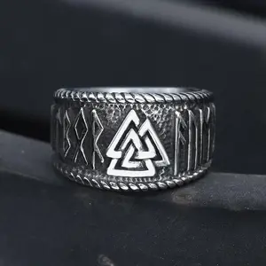 GTHIC Unisex Odin Runes Valknut Viking Ring Stainless Steel Nordic Jewelry for Biker Daily Wear