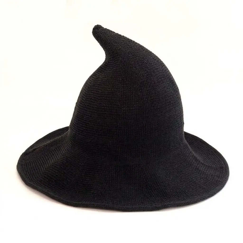 Women's Solid Plain Vintage Witch Hat - Comfortable Breathable Knit, Retro Foldable Wide Brim, Skin-Friendly Polyester, Lightweight Sun Protection Accessory for Halloween Cosplay, Themed Parties