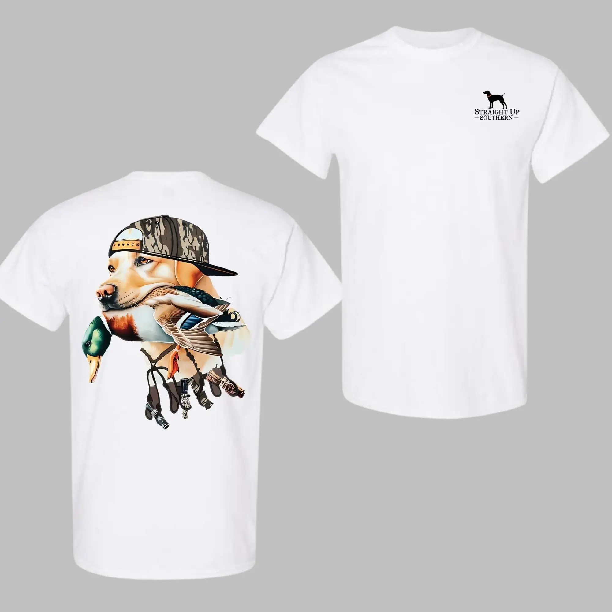 100% Cotton Straight Up Southern T-Shirt - Bold Hunting Dog with Duck Graphic, Perfect for Outdoor Enthusiasts and Waterfowl Hunters vintage t
