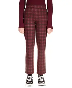 Sanctuary Women's Purple Carnaby Cotton Plaid Kick Crop Pants
