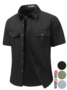 Men's Casual Fashion Comfortable Durable Waterproof Tactical Short-Sleeved Shirt Versatile Multi-Pocket Outdoor Sports Lightweight Breathable Cardigan Workwear Top Suitable for Daily Commuting, Wilderness Exploration, Hiking and Fishing Outfits