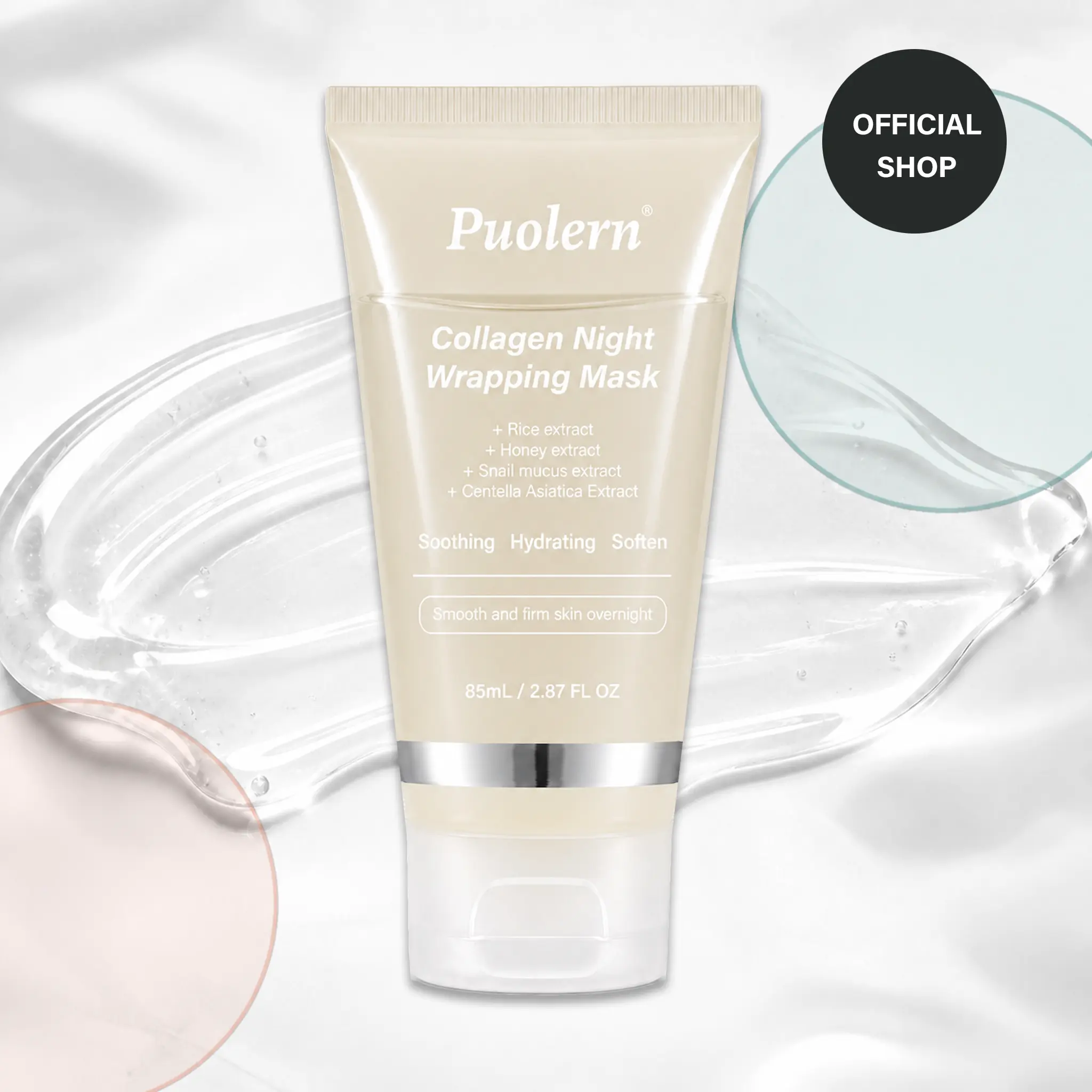 Puolern Collagen Night Wrapping Mask 85ml Hydrating Moisturizing Formula with Niacinamide Hyaluronic Acid & Honey for Glowing Skin Reduces Sagging Dullness Peel Off Facial Mask