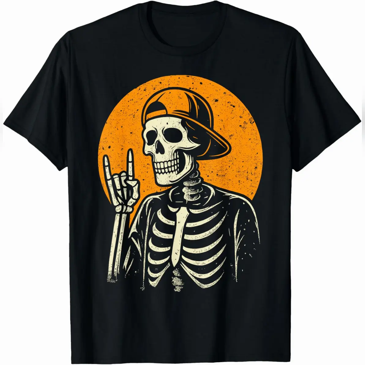Rocker Skeleton Cap Skater Cool Halloween Punk Rock Men T-Shirt Casual Unisex Tee