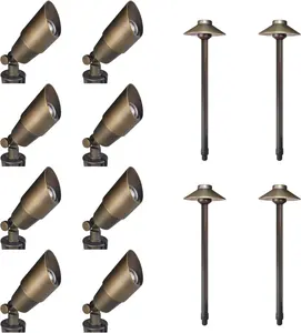 COLOER Solid Brass 12V LED Low Voltage Landscape Lighting Soptlights with Pathlights Kit KIT-1