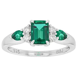 JTV Lab Created Emerald Rhodium Over Sterling Silver Ring 1.16ctw