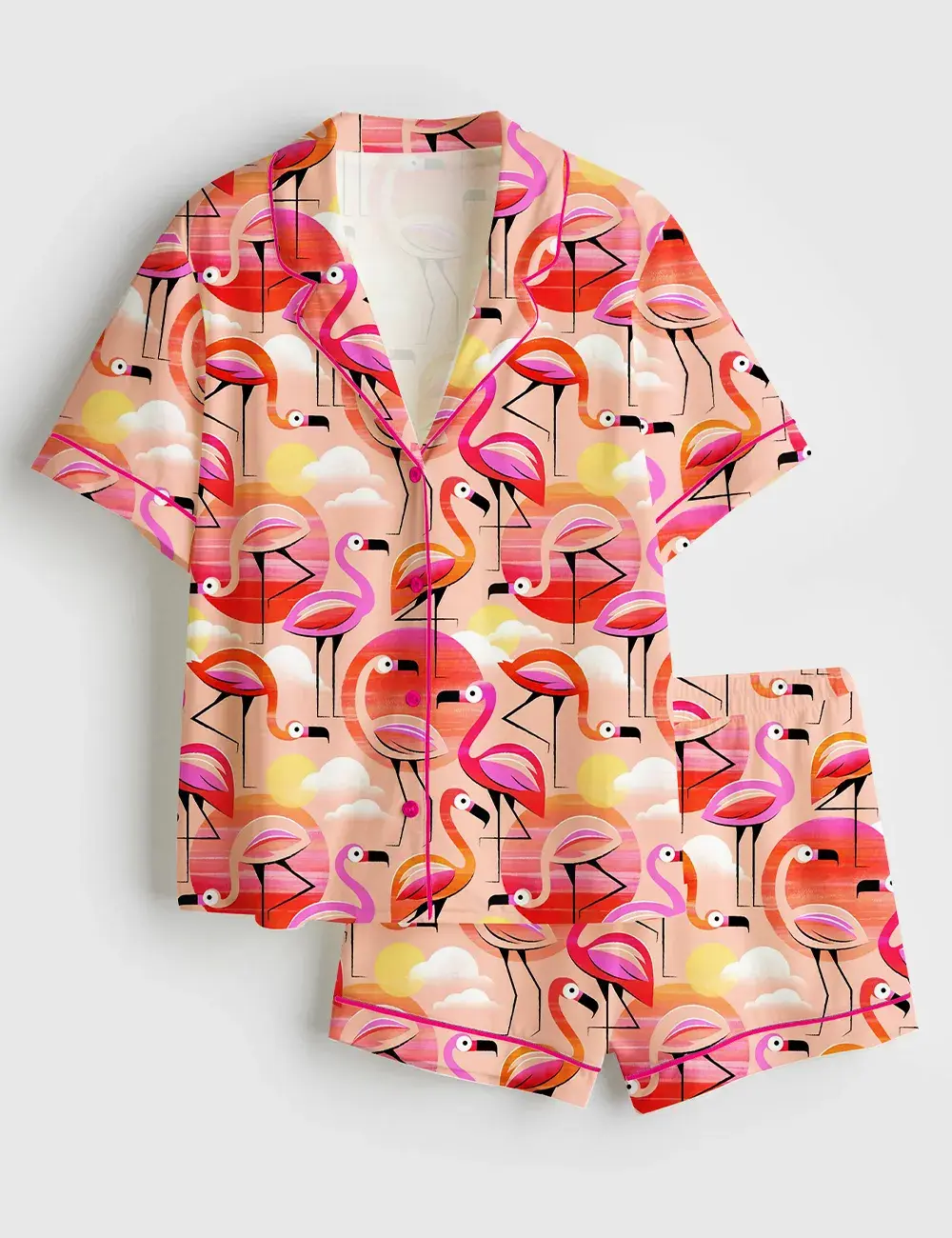 Pink Flamingo Short and Long Sleeve Pajama Set, Sleepwear for Women