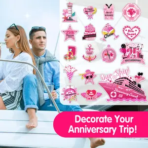 16Pcs 25th Anniversary Cruise Door Magnets Decorations, Reflective 25th Anniversary Cruise Ship Door Decor Pink Gold Magnetic Stickers Decals for Car Refrigerator Garage Door Wedding Honeymoon Party