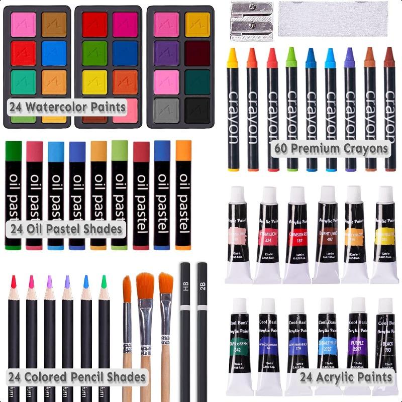 175pcs Deluxe Art Set with 2 Drawing Pads Acrylic Paints Crayons Colored Pencils Paint Set in Wooden Case Professional Art Kit Art Supplies for Adults Teens and Artist WoodMuse Plus