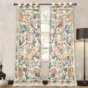 2 panels Bohemian Style Bird & Floral Print Blackout Curtains, Heat Insulation Sunshade Drapes for Bedroom Room Dividers