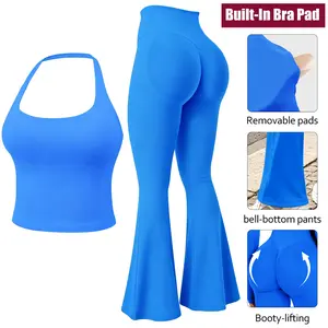 Jetjoy Women's Seamless 2-Piece Workout Set - Halter Neck Sport Bra, Hidden Scrunch Leggings, Yoga Gym Outfit, Body Set 2 Piece for Women, 2 Piece Sets summerwins,summerwins