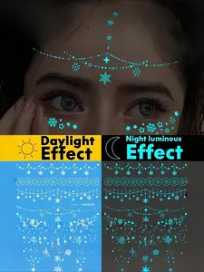 1pc Glow-in-the-Dark & White Ink Luminous Star Eye Tattoo Sticker - Sparkling Star Design, Waterproof Fake Tattoo for Face & Body, Lasts 2-5 Days, Covers, Ideal for Arms, Wrists, Shoulders, Legs, Waist, Neck, Festive Decoration | Glowing Tattoo | Waterpro