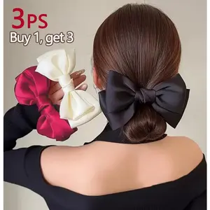 Spring Hair Essential! 3-Pack Large Satin Hair Scrunchies | Silk Scarf Bows Elastic Holders | Ideal for Spring Date Nights & Daily Commute Hairstyles