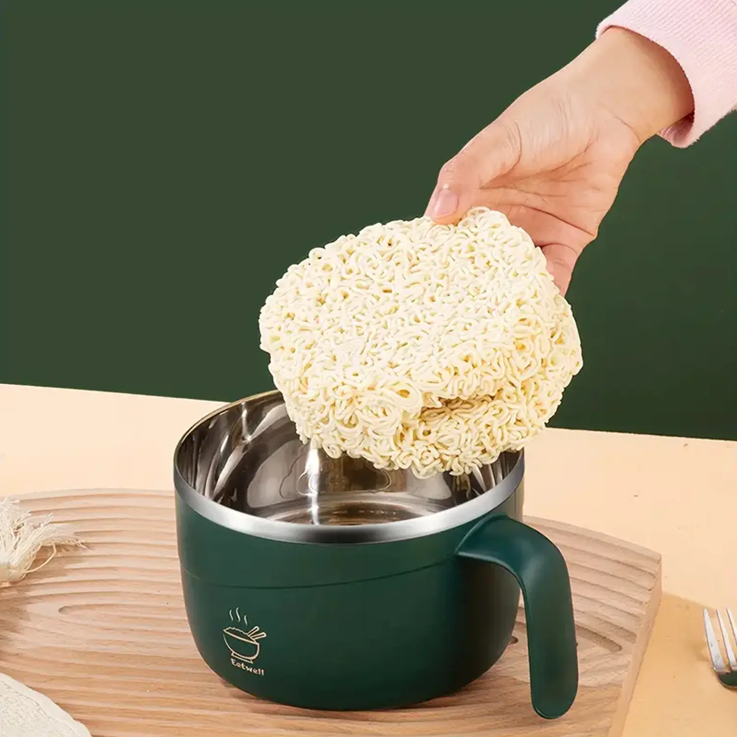 Portable Ramen Bowl with Lid - 304 Stainless Steel, BPA-Free, Heat-Insulated Soup Mug for Ramen, Soup, Cereal & More | With Handle, Perfect for Office, Dorm & Travel, Tableware, Snack Bowl, Instant Noodle Bowl, Soup Bowls
