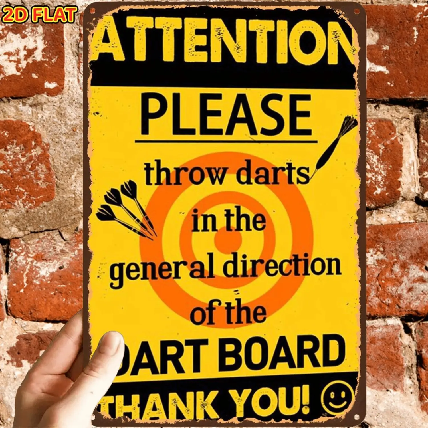 2D Flat Retro Vintage Dart Board Throwing Sign Decoration Metal Tin Sign with Pre-Drilled Holes Suitable for Indoor Garden Outdoor Home Office and Restroom Decor