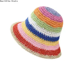 Women's Crochet Straw Rainbow Fish Bucket Hat - Summer Beach Outdoor Cap, Sports & Outdoor Accessory, Ideal Gift, Hats for Women,summerwins