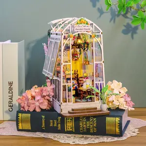 Garden House DIY Book Nook with LED Light, 1 Set DIY Handmade Mini Bookcase Model, Bookshelf Insert DIY Miniature Kit, Home Decoration and Art House, Wooden House Kit Adults, Perfect Gift for Teens & Adults