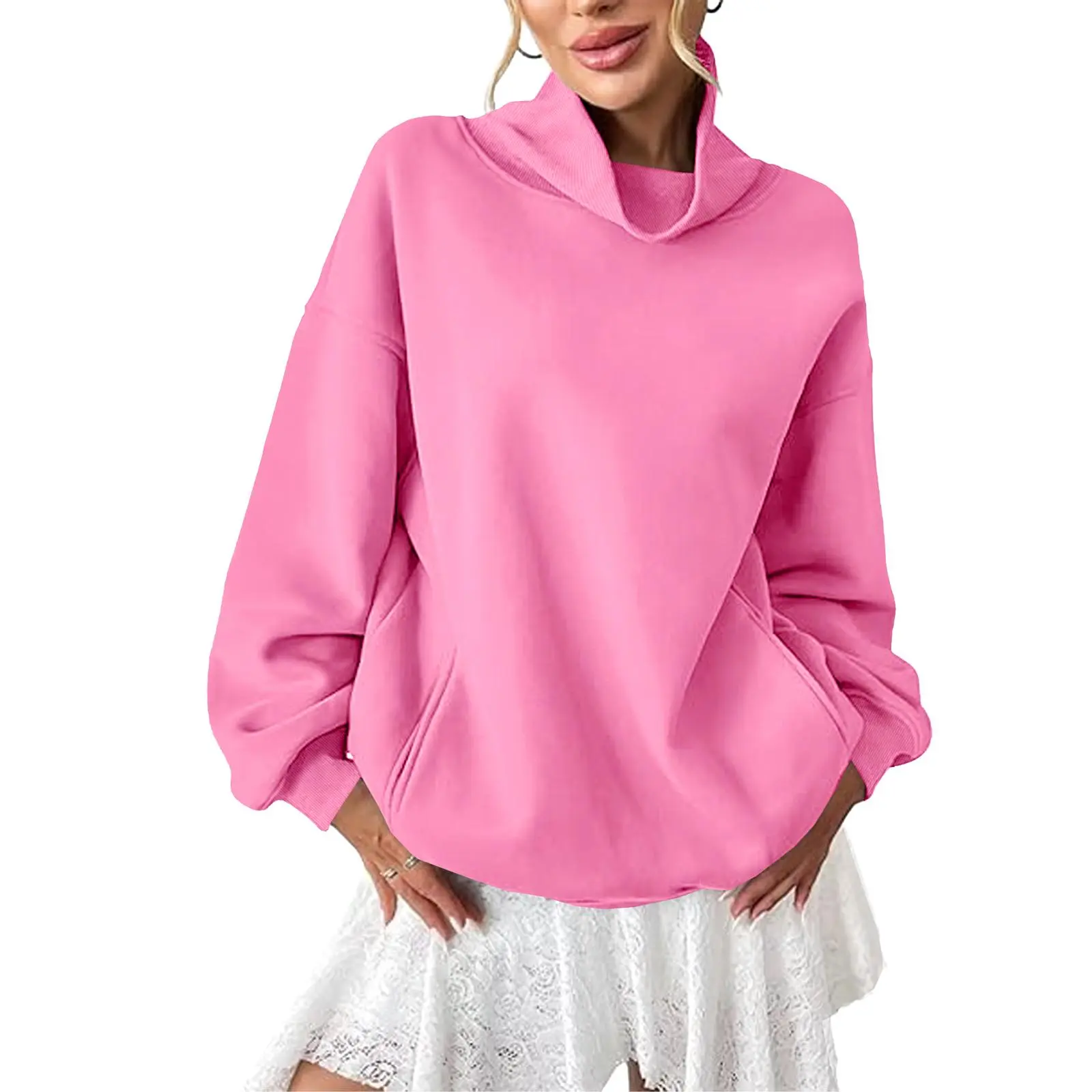 Imily Bela Women's Trendy Cowl Neck Sweatshirt, Casual Cozy Chic Oversized Long Sleeve Pullover Sports Tops