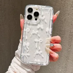 Polka Dot Bow Phone Case, Transparent Protective Tpu Cover, Valentine's Day Gift for Boyfriend/girlfriend, Compatible with iPhone 11/12/13/14/15/16/17 Pro Max
