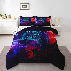 Blue Smoke Gaming Controller Quilt Set, 3 Piece Bedding with Inner Core, High Saturation Color, Cool Bedroom Decor