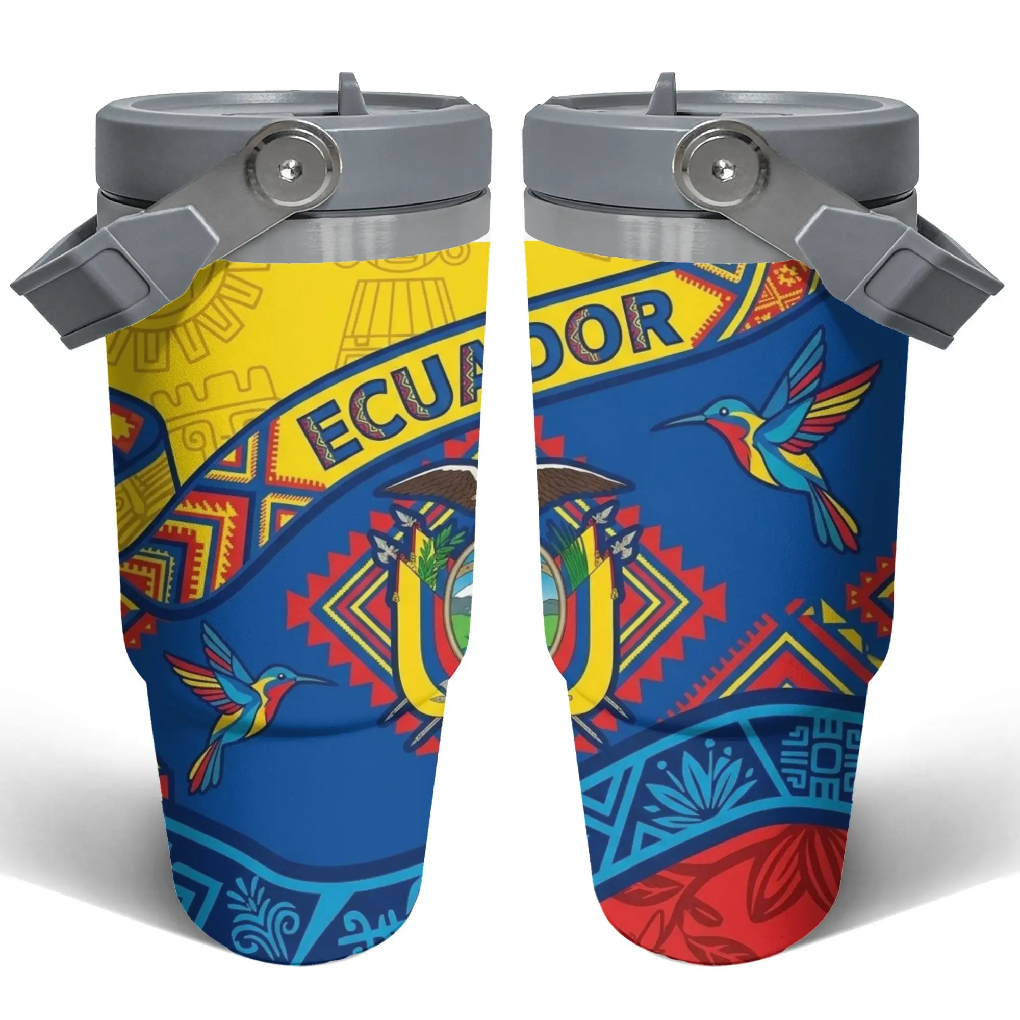 Ecuador 2026 Pride Eco-Friendly Thermal Insulated Stainless Steel Tumbler Collection - BPA-Free Reusable Portable Aesthetic Cups for Adults: 30oz Handle Tumbler, 20oz Car Tumbler, 20oz Skinny Straw Cup with Lid