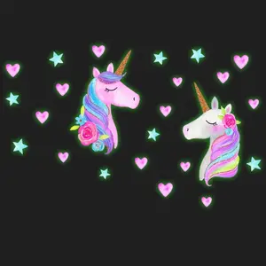 Cartoon Unicorn Luminous Wall Stickers For Kids Room Home Decor Wallpaper Glow In The Dark Wall Decals Unicorn Birthday Party