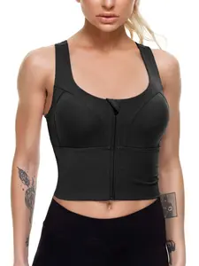 Women's Solid Criss Cross Zipper Crop Sports Bra, Strappy Sports Bra, Breathable Comfortable Sports Bra, Ladies Sportswear for Indoor Outdoor Wear, Gym Clothes, Workout Bras, Yoga Sports Bra, Fitness Clothes