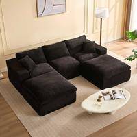 Black-3 Seater + 2 Ottoman - 106" U