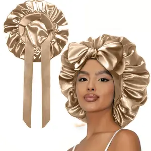 New Double Layer Satin Adjustable Bonnet with Tie Band forSleeping Satin Lined Silk Skin Friendly Bonnets for WomenNatural Curly Hair Ladies' Back to school Gift new color satinbonnet（golden）