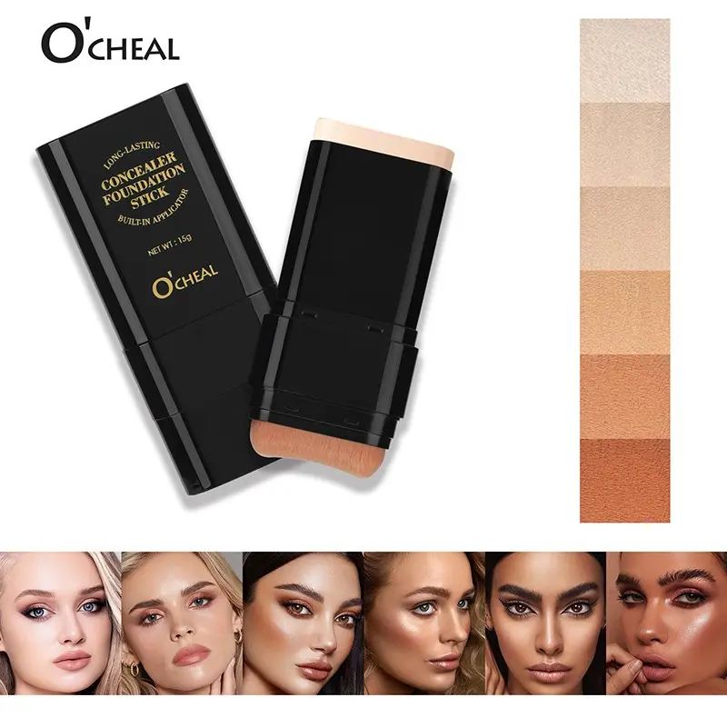 Foundation Stick Full Coverage Concealer Powder, Pre-Makeup Setting Powder, Antique Copper Highlighter, Natural Makeup Base, Blendable Long Lasting, Waterproof Sweatproof Moisturizing