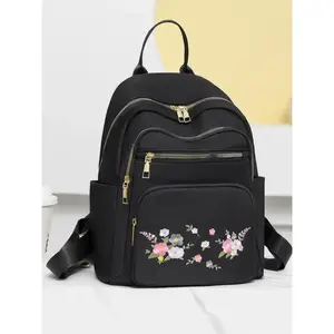 Fashionable Oxford Cloth Embroidered Flower Pattern Backpack, Lightweight Large Capacity Storage Shoulder Bag, Suitable for Commuting, Going Out, School, TravelGift