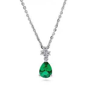 Cluster Emerald-Green CZ Necklace in Sterling Silver