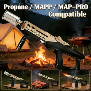 Multifunctional Propane Grill Torch Adjustable Flame Cooking Gun, Professional Blow Torch for BBQ Searing Steak Charcoal Ignition Baking, for Chefs Outdoor Home Use (Tank Not Included)