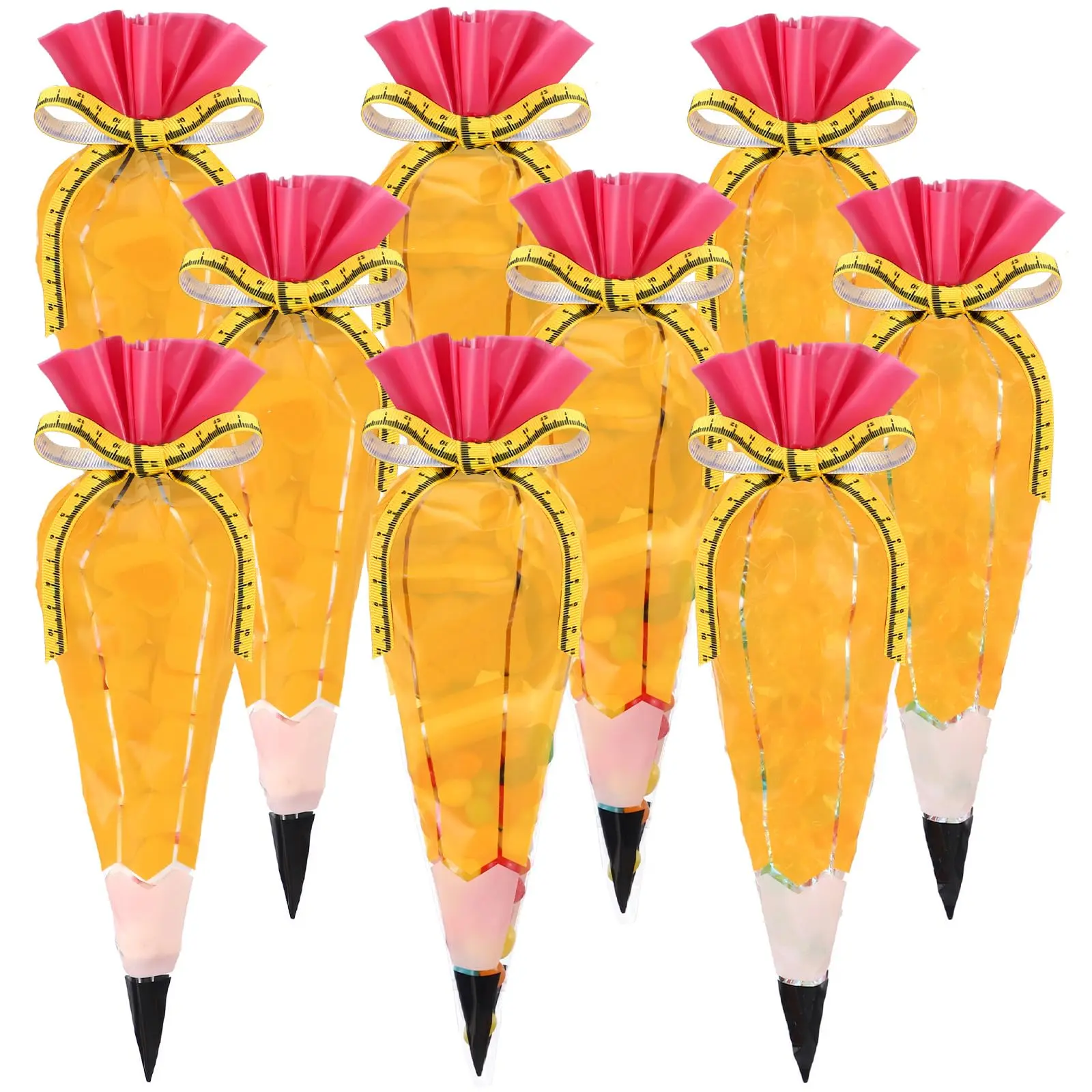 50/100 Pcs Back to School Pencil Party Bags Plastic Goodie Bags Gift Bundle Cone Clear Candy Bags for Student Teacher,School Classroom Desktop Decorations,Birthday Party Welcome First Day of School Gift Package