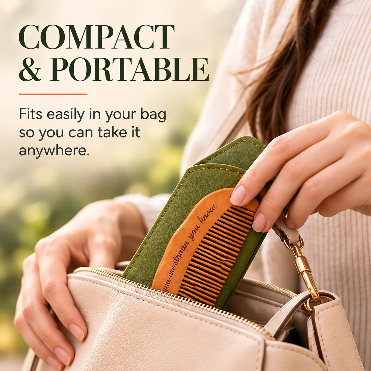 Labor Comb with Wrist Strap & Storage Sleeve, Reusable Wooden Birth Comb for Pregnancy and Delivery Support, Portable Hospital Bag Must Have, Mom-to-Be Gift