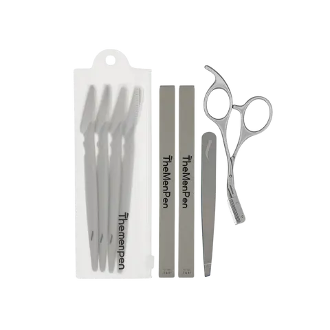 The Men Pen Complete Eyebrow Grooming Kit for Men | Scissors, Tweezers, Razors & 2 Eyebrow Filler Pens for Shaping | Trimming & Defining Brows