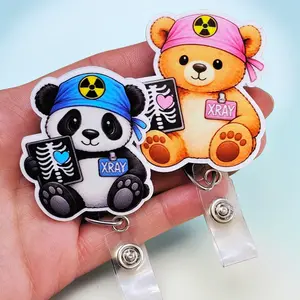 Cute Teddy Bear Badge Reel , Xray Girl Creations, Radiology Badge Clip, Xray Tech ID Holder, Cute Badge reel for Xray Techs and xray students, Retractable swivel clip with a 360 rotation.  Badge pull