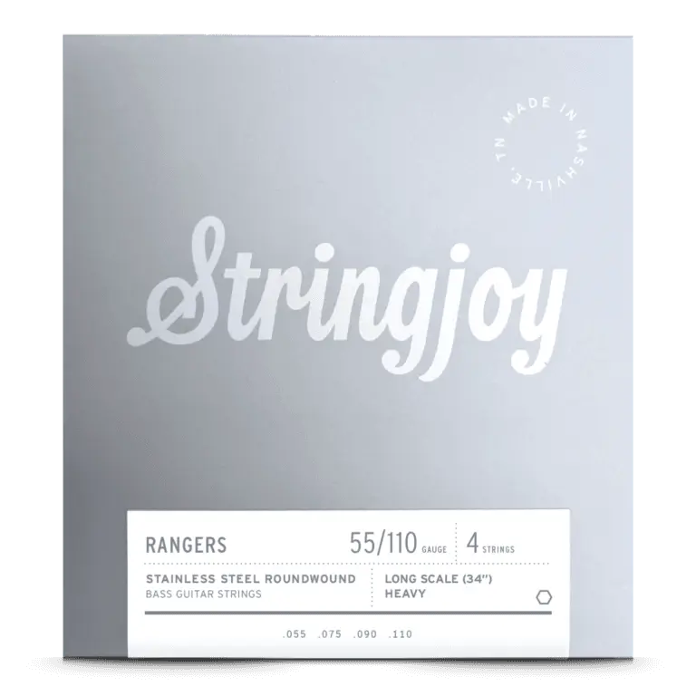 Stringjoy Roundwound Stainless Steel Bass Guitar Strings - 4-String, Long Scale, Heavy Gauge (55-110)