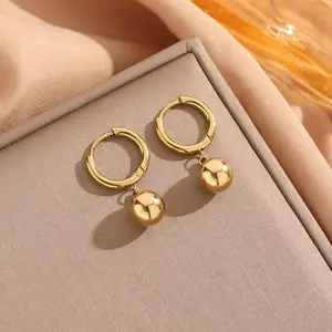 One Pair Fashion Women's Gold Plated Earring Stud Hoop Huggie Ball Beaded Drop Dangle Jewelry for Female