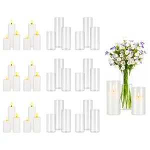VEVOR Pillar Candles and Glass Vases Set 36 Pcs, Clear Cylinder Hurricane Candle Holders for Wedding Centerpieces, Tall Vase for Table Decor, Wedding Party, Thanksgiving,White (2.56" x 4.7",5.9",7.9")