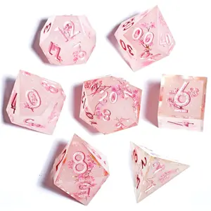 Mini Planet Sharp Edge Polyhedral RPG MTG Dungeons and Dragons Handmade DND Dice Set, 7 resin dice per set with gift box, suitable for desktop role-playing games for adults and teenagers, ideal birthday gift